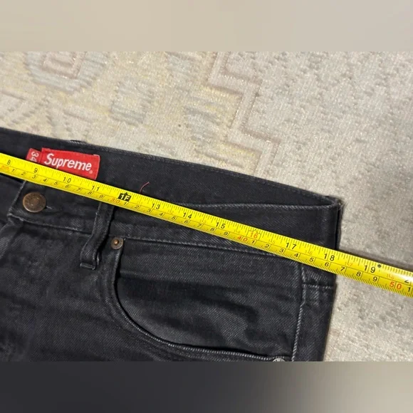 SUPREME  100% COTTON AND PATCH COW LEATHER MENS BLACK COLOR JEAN SIZE 34 - Picture 8 of 12